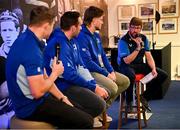 26 October 2024; Q&A with Leinster players Garry Ringrose, Jack Conan and Joe McCarthy in the fanzone before the United Rugby Championship match between Leinster and Emirates Lions at the Aviva Stadium in Dublin. Photo by Seb Daly/Sportsfile