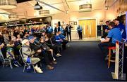 26 October 2024; Q&A with Leinster players Garry Ringrose, Jack Conan and Joe McCarthy in the fanzone before the United Rugby Championship match between Leinster and Emirates Lions at the Aviva Stadium in Dublin. Photo by Seb Daly/Sportsfile