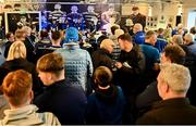 26 October 2024; Q&A with Leinster players Garry Ringrose, Jack Conan and Joe McCarthy in the fanzone before the United Rugby Championship match between Leinster and Emirates Lions at the Aviva Stadium in Dublin. Photo by Seb Daly/Sportsfile