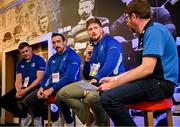 26 October 2024; Q&A with Leinster players Garry Ringrose, Jack Conan and Joe McCarthy in the fanzone before the United Rugby Championship match between Leinster and Emirates Lions at the Aviva Stadium in Dublin. Photo by Seb Daly/Sportsfile