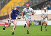 27 October 2024; John Donnelly of Thomastown in action against Fionán Mackessy of O’Loughlin Gaels during the Kilkenny County Senior Club Hurling Championship final match between O’Loughlin Gaels and Thomastown at UPMC Nowlan Park in Kilkenny. Photo by Michael P Ryan/Sportsfile