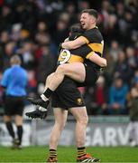 27 October 2024; Kieran O'Leary, right, and Daithí Casey of Dr Crokes celebrate at the final whistle of the Kerry County Senior Club Football Championship final match between Dingle and Dr Crokes at Austin Stack Park in Tralee, Kerry. Photo by Brendan Moran/Sportsfile