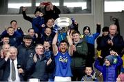 27 October 2024; Scotstown captain Damien McArdle lifts the Mick Duffy cup after the Monaghan County Senior Club Football Championship final match between Clontibret O'Neills and Scotstown at St Tiernach's Park in Clones, Monaghan. Photo by Philip Fitzpatrick/Sportsfile