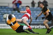27 October 2024; Dr Crokes goalkeeper Shane Murphy saves a shot by Tom Leo O'Sullivan of Dingle during the Kerry County Senior Club Football Championship final match between Dingle and Dr Crokes at Austin Stack Park in Tralee, Kerry. Photo by Brendan Moran/Sportsfile