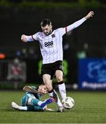 27 October 2024; Robbie Mahon of Dundalk in action against Gary O'Neill of Shamrock Rovers during the SSE Airtricity Men's Premier Division match between Dundalk and Shamrock Rovers at Oriel Park in Dundalk, Louth. Photo by Ben McShane/Sportsfile