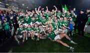 27 October 2024; Newbridge players celebrate with the cup after his side's victory in  the Derry County Senior Club Football Championship final match between Glen and Newbridge at Celtic Park in Derry. Photo by Oliver McVeigh/Sportsfile