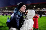 27 October 2024; An emotional Newbridge manager Gary Hetherington  along with his mother Eilish celebrates after the Derry County Senior Club Football Championship final match between Glen and Newbridge at Celtic Park in Derry. Photo by Oliver McVeigh/Sportsfile