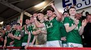 27 October 2024; Newbridge players celebrate after his side's victory in  the Derry County Senior Club Football Championship final match between Glen and Newbridge at Celtic Park in Derry. Photo by Oliver McVeigh/Sportsfile