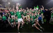 27 October 2024; Newbridge players celebrate with the cup after his side's victory in the Derry County Senior Club Football Championship final match between Glen and Newbridge at Celtic Park in Derry. Photo by Oliver McVeigh/Sportsfile