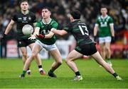 27 October 2024; Callum McGrogan of Newbridge in action against Conleith McGuckian of Glen during the Derry County Senior Club Football Championship final match between Glen and Newbridge at Celtic Park in Derry. Photo by Oliver McVeigh/Sportsfile