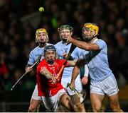 27 October 2024; Tommy Grimes of Na Piarsaigh is tackled by Eddie Stokes of Doon during the Limerick County Senior Club Hurling Championship final match between Na Piarsaigh and Doon at TUS Gaelic Grounds in Limerick. Photo by Ray McManus/Sportsfile