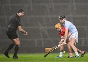 27 October 2024; Referee John O'Halloran throws in the sliotar between Adam English of Doon and Conor Boylan of Na Piarsaigh to start the Limerick County Senior Club Hurling Championship final match between Na Piarsaigh and Doon at TUS Gaelic Grounds in Limerick. Photo by Ray McManus/Sportsfile