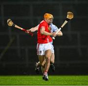 27 October 2024; Adam English of Doon is tackled by Jerome Boylan of Na Piarsaigh during the Limerick County Senior Club Hurling Championship final match between Na Piarsaigh and Doon at TUS Gaelic Grounds in Limerick. Photo by Ray McManus/Sportsfile