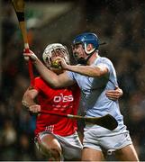27 October 2024; Jerome Boylan of Na Piarsaigh is tackled by Pat Ryan of Doon during the Limerick County Senior Club Hurling Championship final match between Na Piarsaigh and Doon at TUS Gaelic Grounds in Limerick. Photo by Ray McManus/Sportsfile