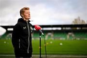 28 October 2024; Head coach Eileen Gleeson speaks to the media during a Republic of Ireland women press conference at Tallaght Stadium in Dublin. Photo by Stephen McCarthy/Sportsfile
