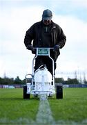 28 October 2024; Wexford groundskeeper Aidan Furlong tends to the pitch before the SSE Airtricity Men's First Division Play-Off semi-final second leg match between Wexford and Athlone Town at Ferrycarrig Park in Wexford. Photo by Shauna Clinton/Sportsfile