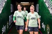 28 October 2024; Anna Patten, left, and Jessie Stapleton during a Republic of Ireland women's training session at Tallaght Stadium in Dublin. Photo by Stephen McCarthy/Sportsfile