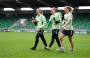 28 October 2024; Goalkeepers, from left, Grace Moloney, Courtney Brosnan and Sophie Whitehouse during a Republic of Ireland women's training session at Tallaght Stadium in Dublin. Photo by Stephen McCarthy/Sportsfile