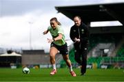 28 October 2024; Katie McCabe and assistant coach Colin Healy during a Republic of Ireland women's training session at Tallaght Stadium in Dublin. Photo by Stephen McCarthy/Sportsfile
