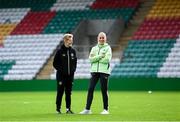 28 October 2024; Head coach Eileen Gleeson and Tara O'Hanlon during a Republic of Ireland women's training session at Tallaght Stadium in Dublin. Photo by Stephen McCarthy/Sportsfile