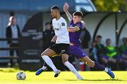 28 October 2024; Dean Ebbe of Athlone Town in action against Lewis Temple of Wexford during the SSE Airtricity Men's First Division Play-Off semi-final second leg match between Wexford and Athlone Town at Ferrycarrig Park in Wexford. Photo by Shauna Clinton/Sportsfile