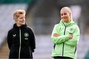 28 October 2024; Head coach Eileen Gleeson and Tara O'Hanlon during a Republic of Ireland women's training session at Tallaght Stadium in Dublin. Photo by Stephen McCarthy/Sportsfile
