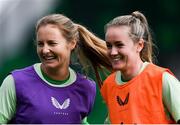 28 October 2024; Kyra Carusa and Heather Payne, right, during a Republic of Ireland women's training session at Tallaght Stadium in Dublin. Photo by Stephen McCarthy/Sportsfile