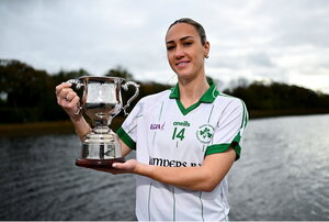 28 October 2024; Kate Flood of Naomh Padraig poses for a portrait at the AIB Leinster LGFA Club Finals’ Captains’ Day at Wineport Lodge in Westmeath. Photo by Tyler Miller/Sportsfile