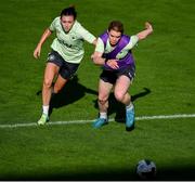 28 October 2024; Aoife Mannion and Abbie Larkin, left, during a Republic of Ireland women's training session at Tallaght Stadium in Dublin. Photo by Stephen McCarthy/Sportsfile