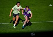 28 October 2024; Aoife Mannion and Abbie Larkin, left, during a Republic of Ireland women's training session at Tallaght Stadium in Dublin. Photo by Stephen McCarthy/Sportsfile