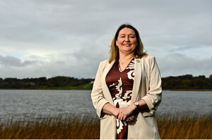 28 October 2024; Leinster LGFA President Trina Murphy poses for a portrait at the AIB Leinster LGFA Club Finals’ Captains’ Day at Wineport Lodge in Westmeath. Photo by Tyler Miller/Sportsfile