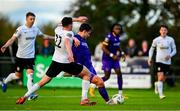 28 October 2024; Aaron Dobbs of Wexford has a shot on goal during the SSE Airtricity Men's First Division Play-Off semi-final second leg match between Wexford and Athlone Town at Ferrycarrig Park in Wexford. Photo by Shauna Clinton/Sportsfile