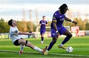 28 October 2024; Brian Torre of Athlone Town is fouled by Thomas Oluwa of Wexford during the SSE Airtricity Men's First Division Play-Off semi-final second leg match between Wexford and Athlone Town at Ferrycarrig Park in Wexford. Photo by Shauna Clinton/Sportsfile