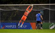 28 October 2024; Bray Wanderers goalkeeper Jimmy Corcoran makes a save during the SSE Airtricity Men's First Division play-off semi-final second leg match between UCD and Bray Wanderers at UCD Bowl in Dublin. Photo by Stephen McCarthy/Sportsfile