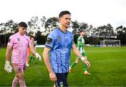 28 October 2024; UCD captian Ronan Finn leads his side out for the SSE Airtricity Men's First Division play-off semi-final second leg match between UCD and Bray Wanderers at UCD Bowl in Dublin. Photo by Stephen McCarthy/Sportsfile
