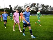 28 October 2024; UCD captian Ronan Finn leads his side out for the SSE Airtricity Men's First Division play-off semi-final second leg match between UCD and Bray Wanderers at UCD Bowl in Dublin. Photo by Stephen McCarthy/Sportsfile