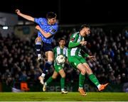 28 October 2024; Mikey Raggett of UCD in action against Kilian Cantwell of Bray Wanderers during the SSE Airtricity Men's First Division play-off semi-final second leg match between UCD and Bray Wanderers at UCD Bowl in Dublin. Photo by Stephen McCarthy/Sportsfile