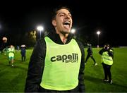 28 October 2024; Cristian Magerusan of Bray Wanderers celebrates after the SSE Airtricity Men's First Division play-off semi-final second leg match between UCD and Bray Wanderers at UCD Bowl in Dublin. Photo by Stephen McCarthy/Sportsfile