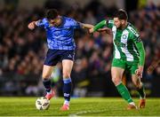 28 October 2024; Jake Doyle of UCD in action against Kilian Cantwell of Bray Wanderers during the SSE Airtricity Men's First Division play-off semi-final second leg match between UCD and Bray Wanderers at UCD Bowl in Dublin. Photo by Stephen McCarthy/Sportsfile