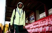29 October 2024; Jaden Umeh of Republic of Ireland before the UEFA U17 European Championships Round 1 Qualifier match between Republic of Ireland and Lithuania at Inver Park in Larne, Antrim. Photo by Ramsey Cardy/Sportsfile