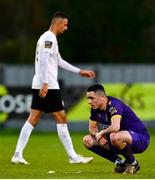 28 October 2024; Conor Crowley of Wexford reacts at the final whistle of the SSE Airtricity Men's First Division Play-Off semi-final second leg match between Wexford and Athlone Town at Ferrycarrig Park in Wexford. Photo by Shauna Clinton/Sportsfile