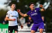 28 October 2024; Aaron Dobbs of Wexford reacts to a missed shot on goal during the SSE Airtricity Men's First Division Play-Off semi-final second leg match between Wexford and Athlone Town at Ferrycarrig Park in Wexford. Photo by Shauna Clinton/Sportsfile