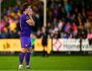 28 October 2024; Aaron Dobbs of Wexford reacts during the SSE Airtricity Men's First Division Play-Off semi-final second leg match between Wexford and Athlone Town at Ferrycarrig Park in Wexford. Photo by Shauna Clinton/Sportsfile