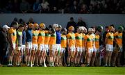 28 October 2024; The Feakle players stand during the Nation Anthem before the Clare County Senior Club Hurling Championship final match between Sixmilebridge and Feakle at Cusack Park in Clare. Photo by Ray McManus/Sportsfile