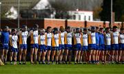 28 October 2024; The Sixmilebridge players stand during the Nation Anthem before the Clare County Senior Club Hurling Championship final match between Sixmilebridge and Feakle at Cusack Park in Clare. Photo by Ray McManus/Sportsfile