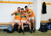 28 October 2024; Diarmuid Bane, left, Oisín Clune and Eoin McGuinness of Feakle celebrate after the Clare County Senior Club Hurling Championship final match between Sixmilebridge and Feakle at Cusack Park in Clare. Photo by Ray McManus/Sportsfile