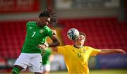 29 October 2024; Jaden Umeh of Republic of Ireland in action against Oskar Pukelis of Lithuania during the UEFA U17 European Championships Round 1 Qualifier match between Republic of Ireland and Lithuania at Inver Park in Larne, Antrim. Photo by Ramsey Cardy/Sportsfile
