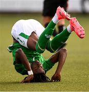 29 October 2024; Jaden Umeh of Republic of Ireland reacts at the final whistle of his side's draw in the UEFA U17 European Championships Round 1 Qualifier match between Republic of Ireland and Lithuania at Inver Park in Larne, Antrim. Photo by Ramsey Cardy/Sportsfile