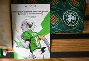 29 October 2024; The match programme in the Republic of Ireland dressing room before the UEFA Women's EURO 2025 Play-Off Round 1 second leg match between Republic of Ireland and Georgia at Tallaght Stadium in Dublin. Photo by Stephen McCarthy/Sportsfile