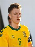 29 October 2024; Dovas Grudzinskas of Lithuania before the UEFA U17 European Championships Round 1 Qualifier match between Republic of Ireland and Lithuania at Inver Park in Larne, Antrim. Photo by Ramsey Cardy/Sportsfile